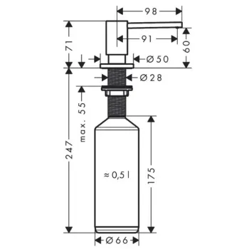 Šķidro ziepju dozators Axor Uno, 500 ml, matēti melns 42818670