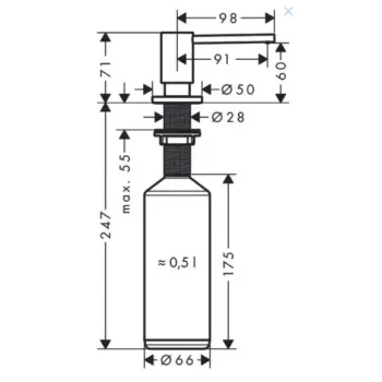 Šķidro ziepju dozators Axor Uno, 500 ml, nerūsējošā tērauda 42818800