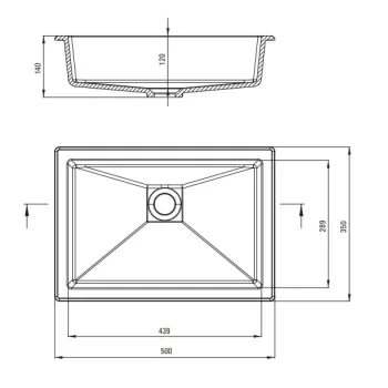 Vannas istabas izlietne Deante CORREO granīta uz virsmas (Iegriežama) GREY METALLIC, 500x350mm Pelēka