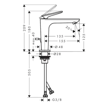 Vannas istabas izlietnes maisītājs Axor Citterio C ar noteku, EcoSmart, CoolStart, hroms