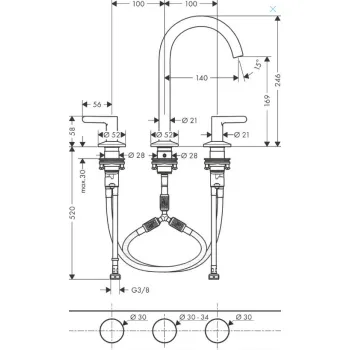 Vannas istabas izlietnes maisītājs Axor One ar Push-Open noteces vārstu, iebūv;ejams, EcoSmart, hroms  48050000
