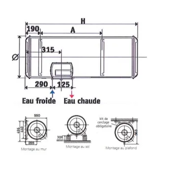 Ūdens sildītājs (Boileris) ATLANTIC O'PRO Central Domestic HM 150L horizontāls 2.2kW 873211
