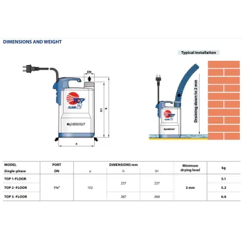 Iegremdējamais Ūdens Sūknis Pedrollo TOP2 FLOOR (0.37kW) Ar pludiņu un 5 m kabeli.