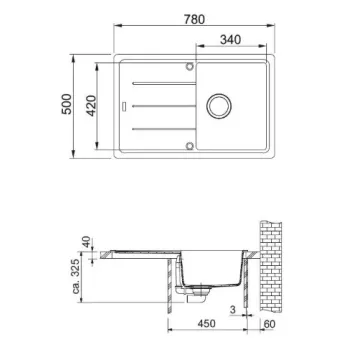 Virtuves izlietne Franke Basis Fragranīta BFG 611-78, 78x50 cm, matēti melna 114.0661.513