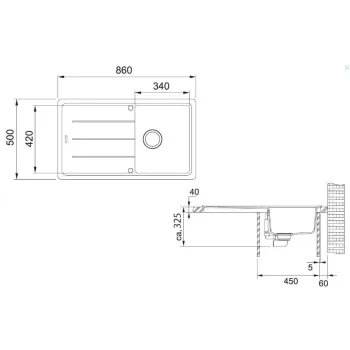 Virtuves izlietne Franke Basis Fragranīta BFG 611-86, 86x50 cm, pelēks akmens 114.0494.919