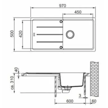 Virtuves izlietne Franke Basis Fragranīta BFG 611, 97x50 cm, onikss 114.0285.305
