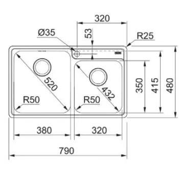 Virtuves izlietne Franke Bell BCX 220-38-32, 79x48 cm, nerūsējošais tērauds 127.0738.579