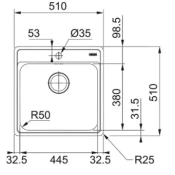 Virtuves izlietne Franke Bell BCX 610-51, 51x51 cm, nerūsējošais tērauds 101.0698.010