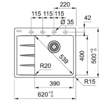 Virtuves izlietne Franke Centro Fragranīta CNG 611-62 TL/7, 62x50 cm, balta-ledus 114.0637.164