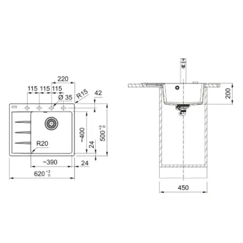 Virtuves izlietne Franke Centro Fragranīta CNG 611-62 TL/7, 62x50 cm, smilšu melanža 114.0637.435