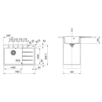 Virtuves izlietne Franke Centro Fragranīta CNG 611-78 TL/2, 78x50 cm, pelēks šīferis 114.0713.981