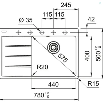 Virtuves izlietne Franke Centro Fragranīta CNG 611-78 TL/7, 78x50 cm, pelēks akmens 114.0637.509