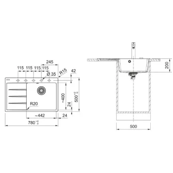 Virtuves izlietne Franke Centro Fragranīta CNG 611-78 TL/7, 78x50 cm, sahara 114.0637.504