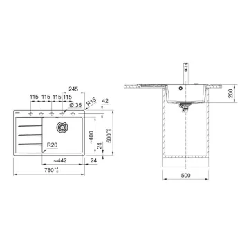 Virtuves izlietne Franke Centro Fragranīta CNG 611-78 TL/7, 78x50 cm, smilšu melanža 114.0637.507