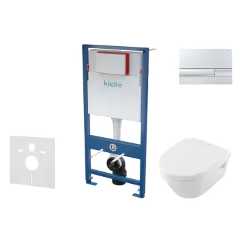 Tualetes poda komplekts Kielle Genesis rāmis ar Villeroy & Boch Architectura podu, SoftClose vāku, ar Hromētu Gemini L pogu 11AK1101