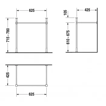 Izlietnes kājas Duravit Vero, 62.5cm Hromēta