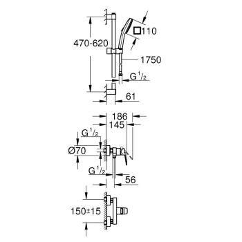 Dušas sistēma GROHE Cubeo iebūvējama Melns Matēta 1053342430
