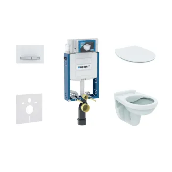 Tualetes poda komplekts Geberit Kombifix rāmis ar Alpha Rimless podu ar SoftClose Vāku, Sigma50 Balta poga Tualetes poda komplekts Geberit Kombifix rāmis ar Alpha Rimless podu ar SoftClose Vāku, Sigma50 Balta poga