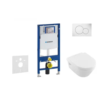 Tualetes poda komplekts Geberit Duofix  rāmis ar Villeroy & Boch Rimless podu ar SoftClose Vāku, Sigma01 Balta poga