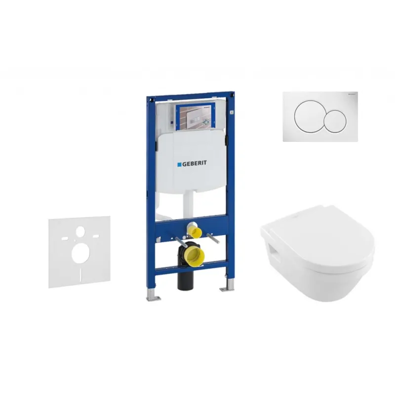 Tualetes poda komplekts Geberit Duofix  rāmis ar Villeroy & Boch Rimless podu ar SoftClose Vāku, Sigma01 Balta poga
