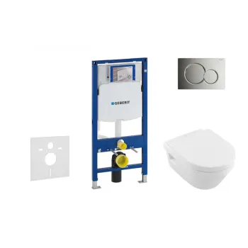 Tualetes poda komplekts Geberit Duofix  rāmis ar Villeroy & Boch Rimless podu ar SoftClose Vāku, Sigma01 Hroma poga