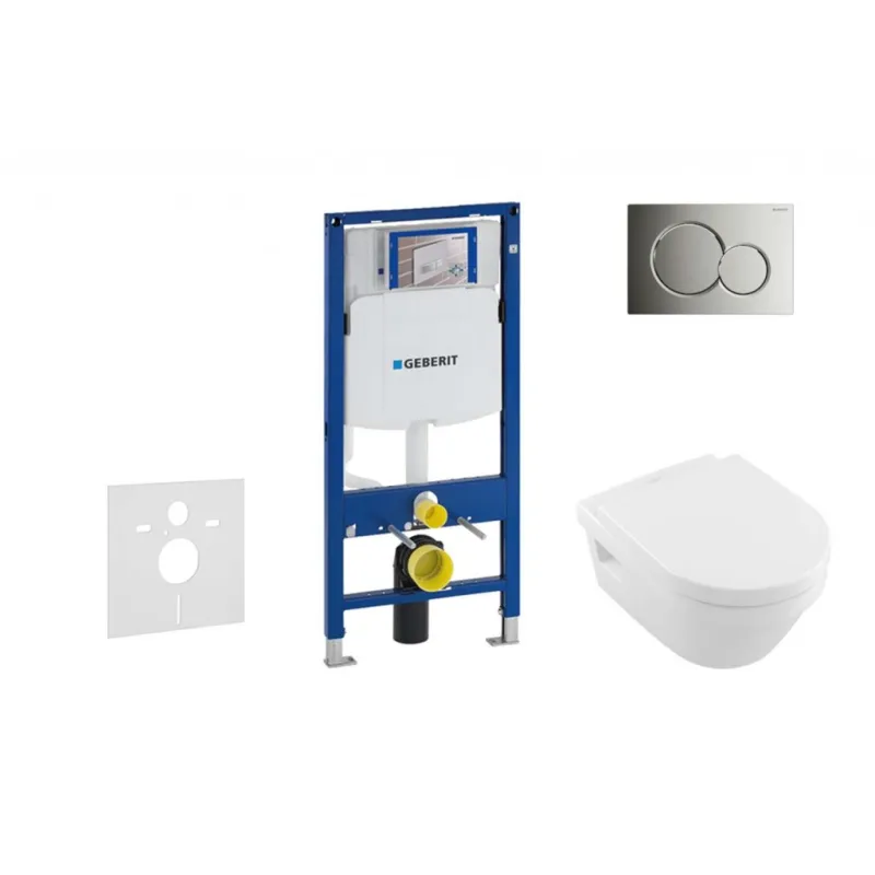 Tualetes poda komplekts Geberit Duofix  rāmis ar Villeroy & Boch Rimless podu ar SoftClose Vāku, Sigma01 Hroma poga