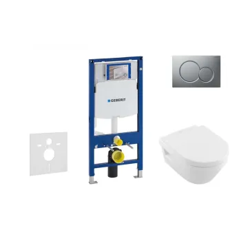 Tualetes poda komplekts Geberit Duofix  rāmis ar Villeroy & Boch Rimless podu ar SoftClose Vāku, Sigma01 Matēta Hroma poga