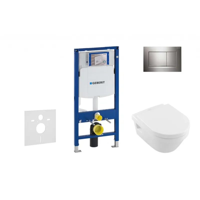 Tualetes poda komplekts Geberit Duofix  rāmis ar Villeroy & Boch Rimless podu ar SoftClose Vāku, Sigma30 Hromēta poga
