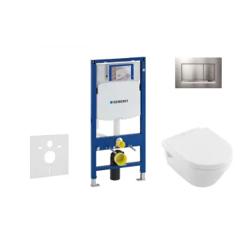 Tualetes poda komplekts Geberit Duofix  rāmis ar Villeroy & Boch Rimless podu ar SoftClose Vāku, Sigma30 Matēta hroma, poga