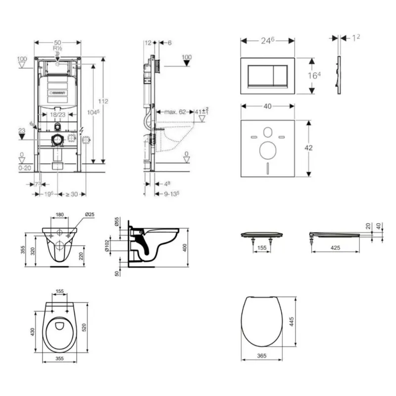 Tualetes poda komplekts Geberit Duofix rāmis ar Alpha Rimless podu ar SoftClose Vāku, Sigma30 Balta/Hromēta poga