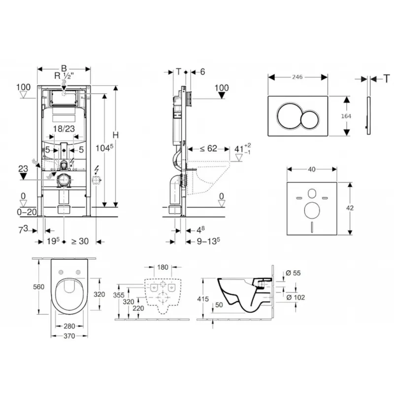 Tualetes poda komplekts Geberit Duofix rāmis ar Villeroy & Boch podu, SoftClose vāku, ar hromētu pogu Sigma01 pogu
