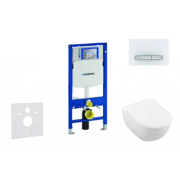 Tualetes poda komplekts Geberit Duofix rāmis ar Villeroy & Boch podu, SoftClose vāku, ar Baltu pogu Sigma50 pogu