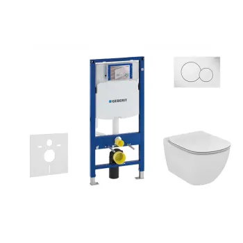 Tualetes poda komplekts Geberit Duofix rāmis ar Ideal Standard Tesi Aquablade Rimless podu ar SoftClose Vāku, Sigma01 Balta poga