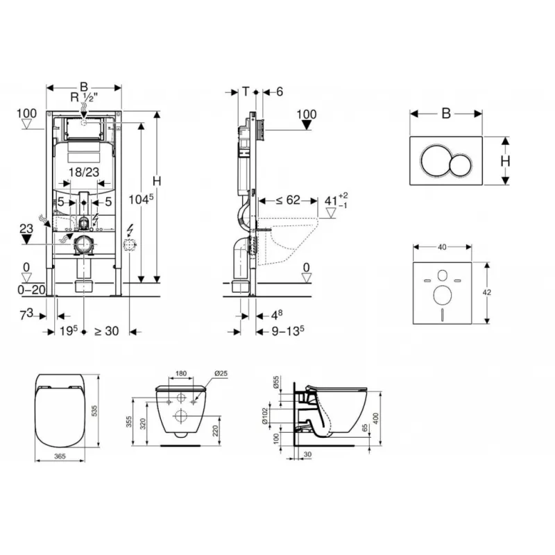Tualetes poda komplekts Geberit Duofix rāmis ar Ideal Standard Tesi Aquablade Rimless podu ar SoftClose Vāku, Sigma01 Hromēta poga