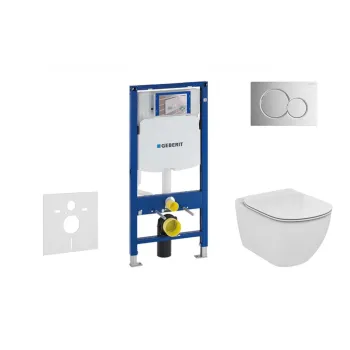 Tualetes poda komplekts Geberit Duofix rāmis ar Ideal Standard Tesi Aquablade Rimless podu ar SoftClose Vāku, Sigma01 Hromēta poga