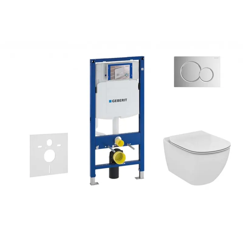 Tualetes poda komplekts Geberit Duofix rāmis ar Ideal Standard Tesi Aquablade Rimless podu ar SoftClose Vāku, Sigma01 Hromēta poga