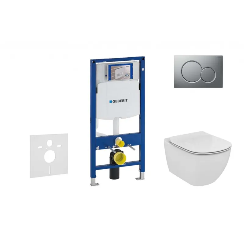 Tualetes poda komplekts Geberit Duofix rāmis ar Ideal Standard Tesi Aquablade Rimless podu ar SoftClose Vāku, Sigma01 Hromēta poga