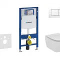 Tualetes poda komplekts Geberit Duofix rāmis ar Ideal Standard Tesi Aquablade Rimless Rimless podu ar SoftClose Vāku, Sigma30 Balta/Hromēta poga
