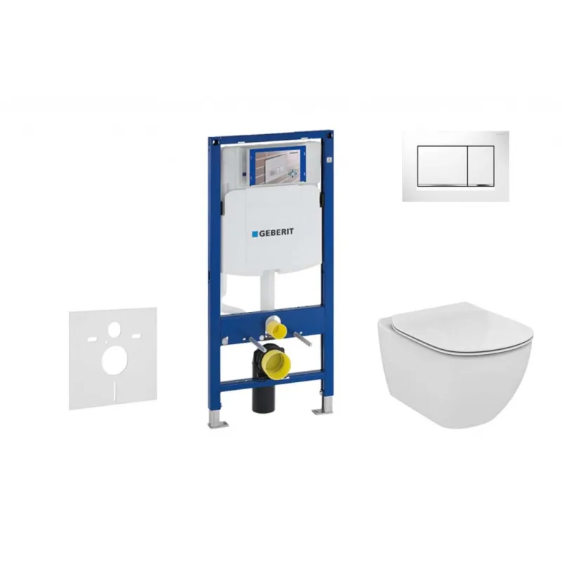 Tualetes poda komplekts Geberit Duofix rāmis ar Ideal Standard Tesi Aquablade Rimless Rimless podu ar SoftClose Vāku, Sigma30 Balta/Hromēta poga