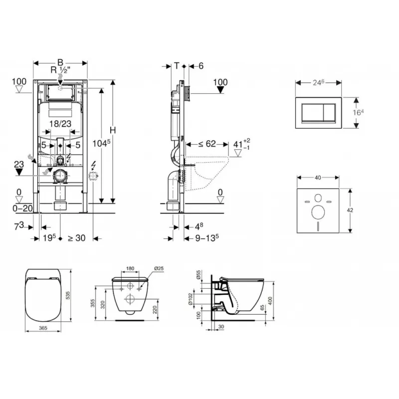 Tualetes poda komplekts Geberit Duofix rāmis ar Ideal Standard Tesi Aquablade Rimless Rimless podu ar SoftClose Vāku, Sigma30 Balta/Hromēta poga