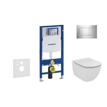 Tualetes poda komplekts Geberit Duofix rāmis ar Ideal Standard Tesi Aquablade Rimless podu ar SoftClose Vāku, Sigma30 Hromēta poga
