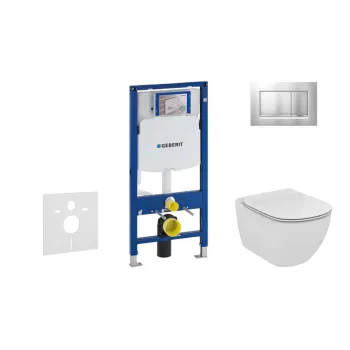 Tualetes poda komplekts Geberit Duofix rāmis ar Ideal Standard Tesi Aquablade Rimless podu ar SoftClose Vāku, Sigma30 matēta Hroma poga