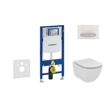 Tualetes poda komplekts Geberit Duofix rāmis ar Ideal Standard Tesi Aquablade Rimless podu ar SoftClose Vāku, Sigma50 Balta poga