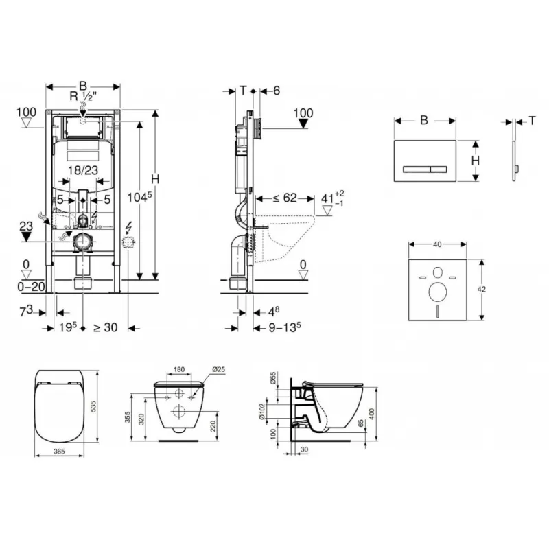 Tualetes poda komplekts Geberit Duofix rāmis ar Ideal Standard Tesi Aquablade Rimless podu ar SoftClose Vāku, Sigma50 Balta poga