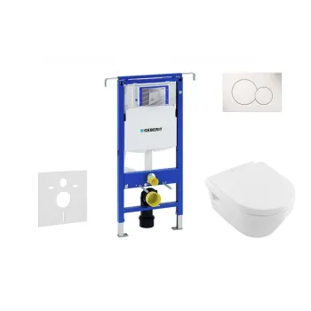 Tualetes poda komplekts Geberit Duofix rāmis ar Villeroy & Boch Rimless podu ar SoftClose Vāku, Sigma01 Balta poga