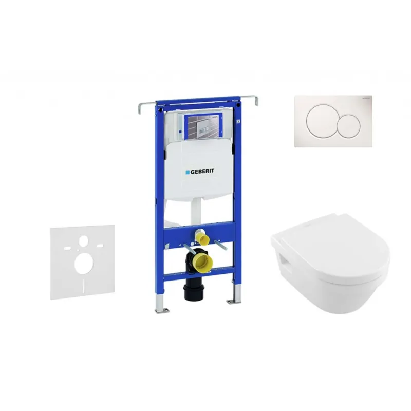 Tualetes poda komplekts Geberit Duofix rāmis ar Villeroy & Boch Rimless podu ar SoftClose Vāku, Sigma01 Balta poga