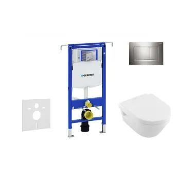 Tualetes poda komplekts Geberit Duofix rāmis ar Villeroy & Boch Rimless podu ar SoftClose Vāku, Sigma30 Hromētu poga