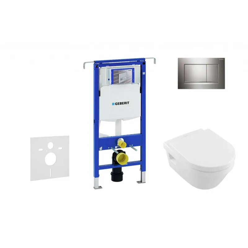 Tualetes poda komplekts Geberit Duofix rāmis ar Villeroy & Boch Rimless podu ar SoftClose Vāku, Sigma30 Hromētu poga
