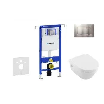 Tualetes poda komplekts Geberit Duofix rāmis ar Villeroy & Boch Rimless podu ar SoftClose Vāku, Sigma30 Hromēta poga