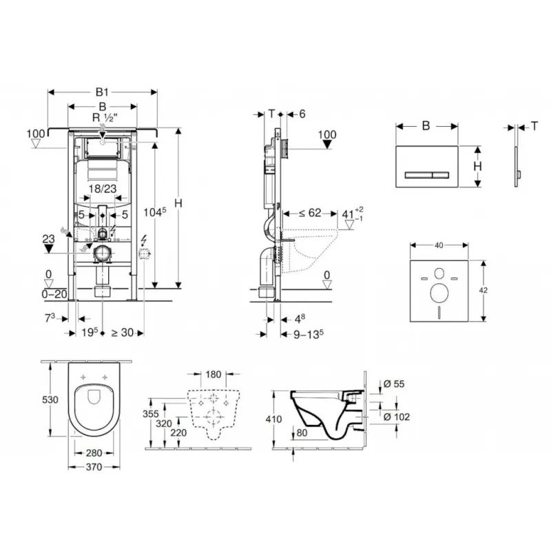 Tualetes poda komplekts Geberit Duofix rāmis ar Villeroy & Boch Rimless podu ar SoftClose Vāku, Sigma50 Balta poga